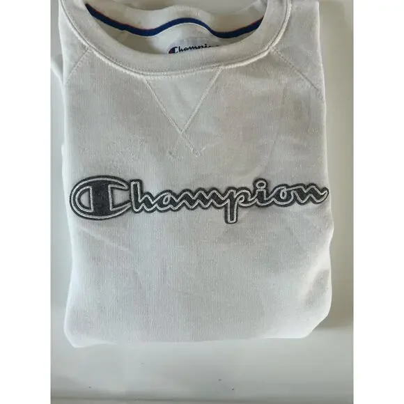 Champion White Crewneck Sweatshirt XS | Embroidered Logo | Classic Fit - Picture 3 of 6